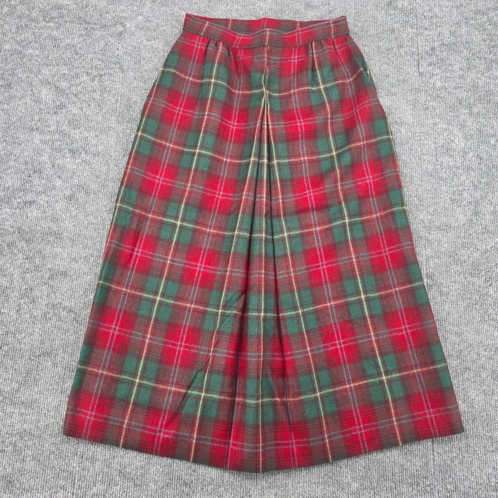 Vintage JG Hook Red Green Plaid Wool Alpaca Pleated Midi Skirt Size 10